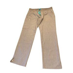 FIGS Light Gray Straight Leg Pants Elastic Waist Drawstring Pockets Size Large